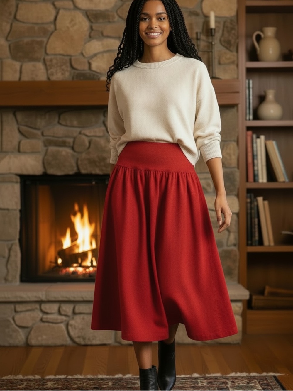 Ruff Hewn Women’s Red Cotton Maxi Skirt w/Pockets Sz Medium Elastic Waist Comfy